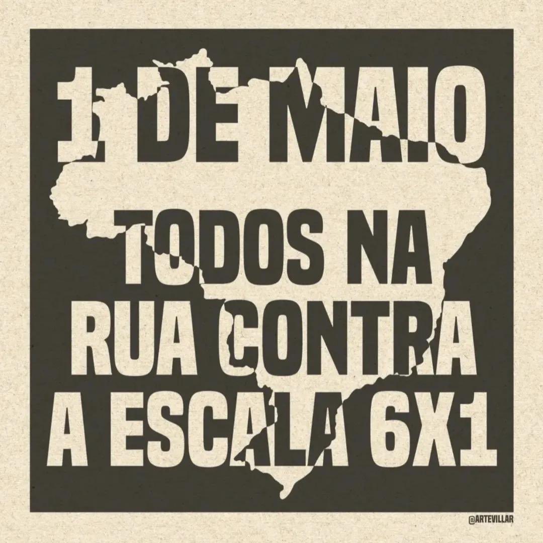 Hoje, Dia do Trabalhador, tem atos unificados em todo o Brasil pelo fim da escala 6 x 1. No Rio, a manifestação é na Cinelândia, a partir das 14h. Estarei lá, na defesa de uma escala de trabalho mais digna para todas e todos! Viva o 1º de Maio! 
Arte: @artevillar
#PrimeirodeMaio