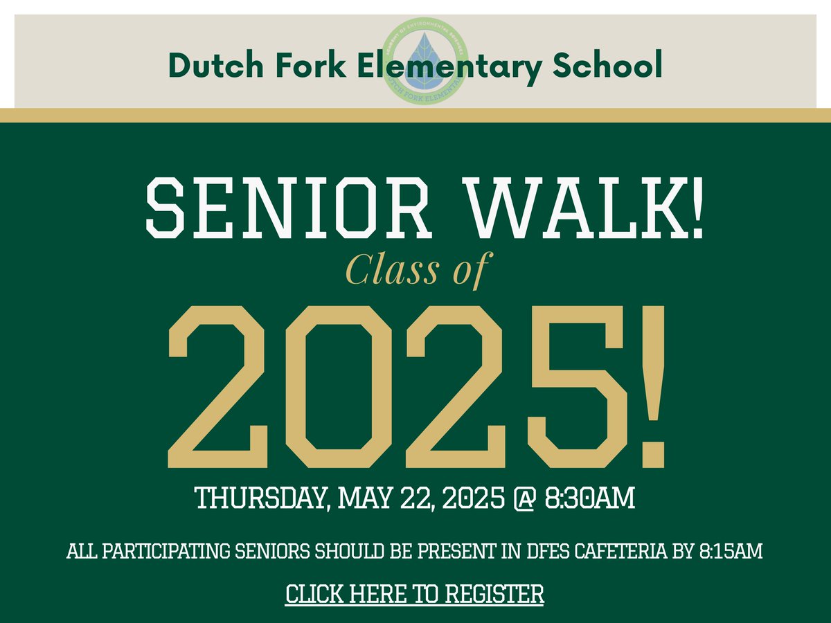 dutchforkhigh's tweet image. 📷 Calling all seniors from Dutch Fork Elementary! 📷 Join us for the Class of 2025 Senior Walk! It's a special chance to celebrate your journey with friends and teachers. Register now and let's make memories together! 📷📷docs.google.com/.../1FAIpQLSdt…