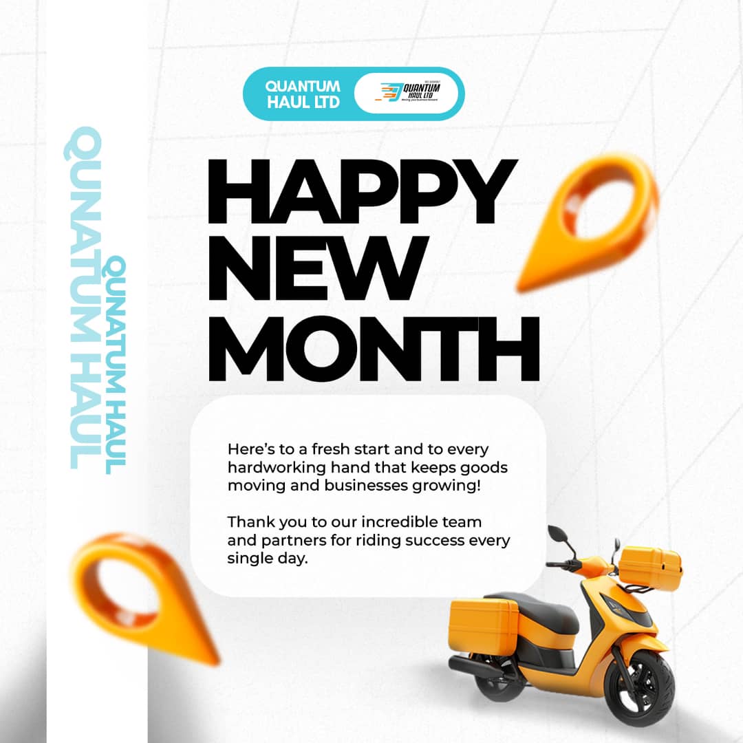 QuantumHaul2025's tweet image. 🎉 Happy New Month. from all of us at Quantum Haul Ltd 🚚
Here’s to the hardworking hands that keep goods moving and businesses growing. Let’s keep hauling excellence.
one delivery at a time
 #HappyNewMonth #QuantumHaulLtd #LogisticsNG #ReliableDelivery  #HaulWithUs #Efficient