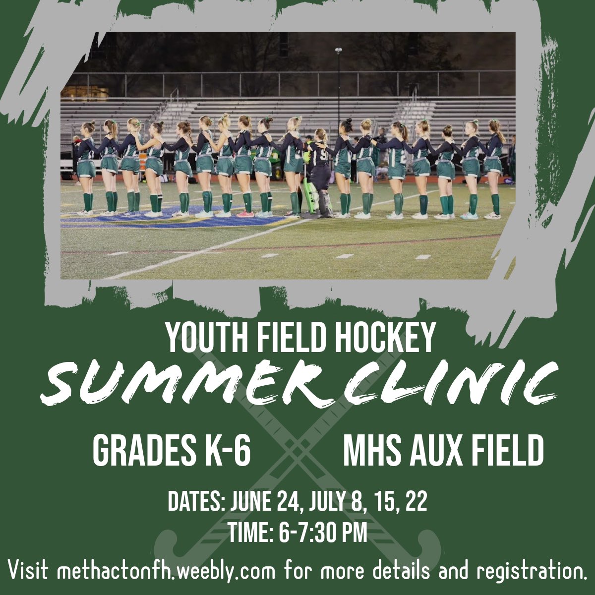 Registration for our Youth Field Hockey Summer Clinic is OPEN 🏑 Please visit the methactonfh weebly website to register! 💚 #futurewarriors #methactonfieldhockey