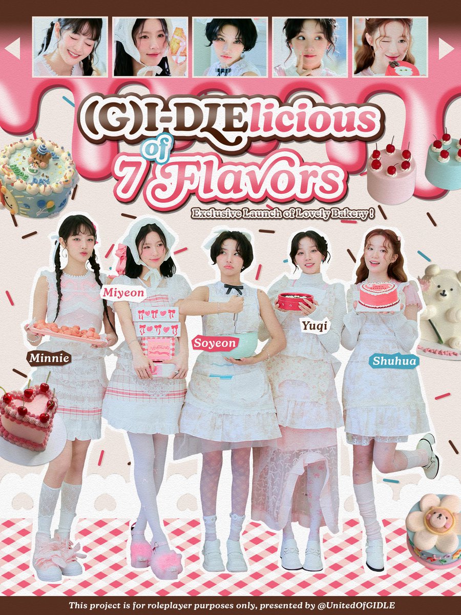 ⠀
“(𝑮)𝑰-𝑫𝑳𝑬𝑳𝒊𝒄𝒊𝒐𝒖𝒔 𝒐𝒇 𝟕 𝑭𝒍𝒂𝒗𝒐𝒓𝒔”  |  ♡ ... 🍰 Freshly baked with love and sprinkled with seven years of magic. Each era a flavor, each memory a treat — (G)I-DLE continues to warm our hearts like the sweetest oven.
⠀