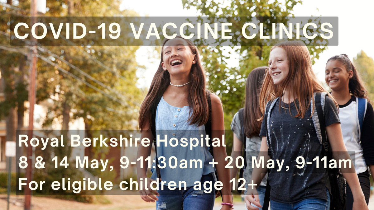 If your child has a weakened immune system, they may be eligible for a spring COVID-19 booster. Walk-in clinics at Royal Berkshire Hospital for eligible children age 12+:

•8 and 14 May 9-11.30am
•20 May 9-11am

More information: ow.ly/PBje50VKl3r