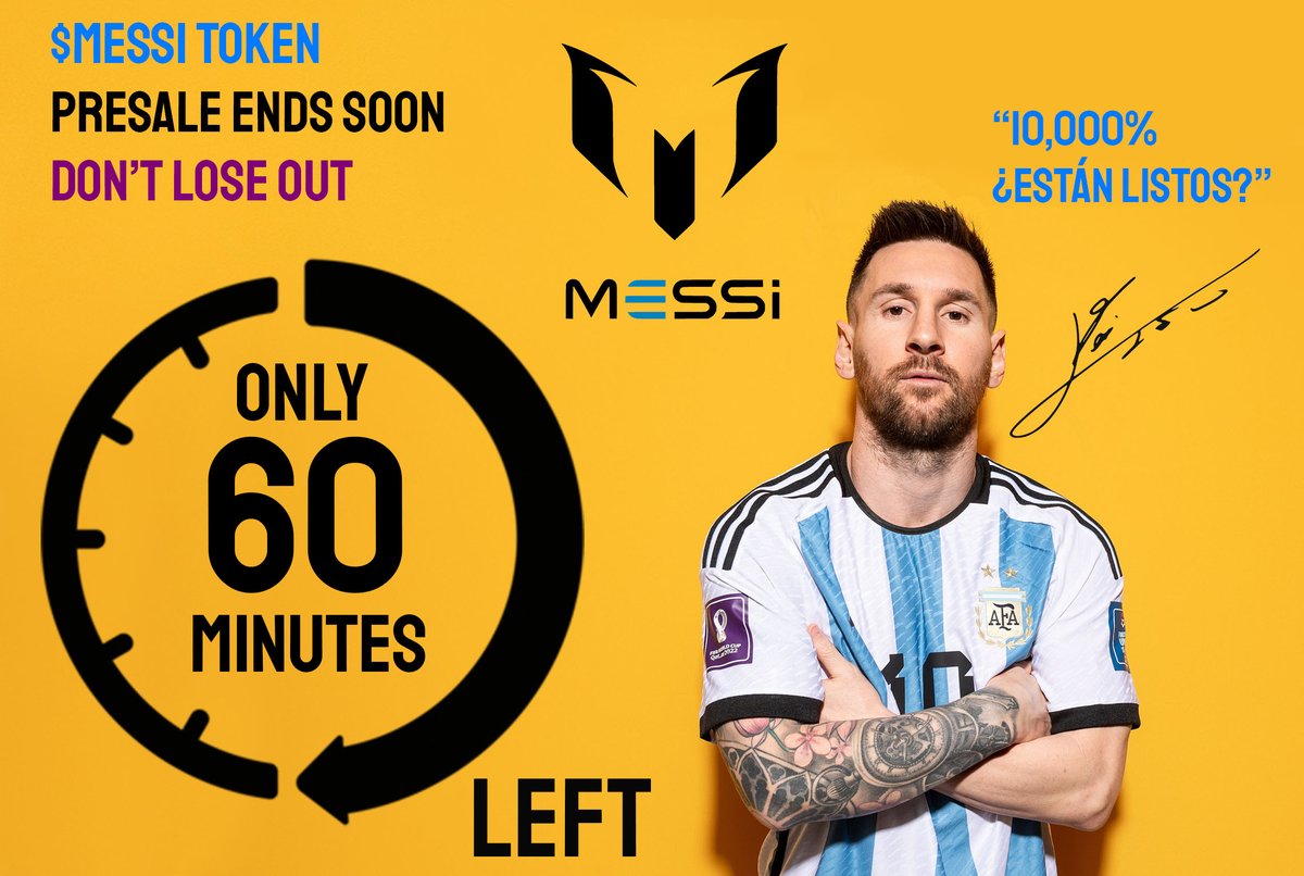 messi10token's tweet photo. $MESSI fairlaunch ends in 60 minutes π₯π₯π₯ $MESSI tokens will never be this cheap again. We're minutes away from exchange listing. It's now or never guys. Grab a bag, lock in and get ready to πππ
https://t.co/WWKZHaNkUi
#Messi10Token #Messi #Raydium #Fairlaunch #Solana https://t.co/l6HvV2q84A