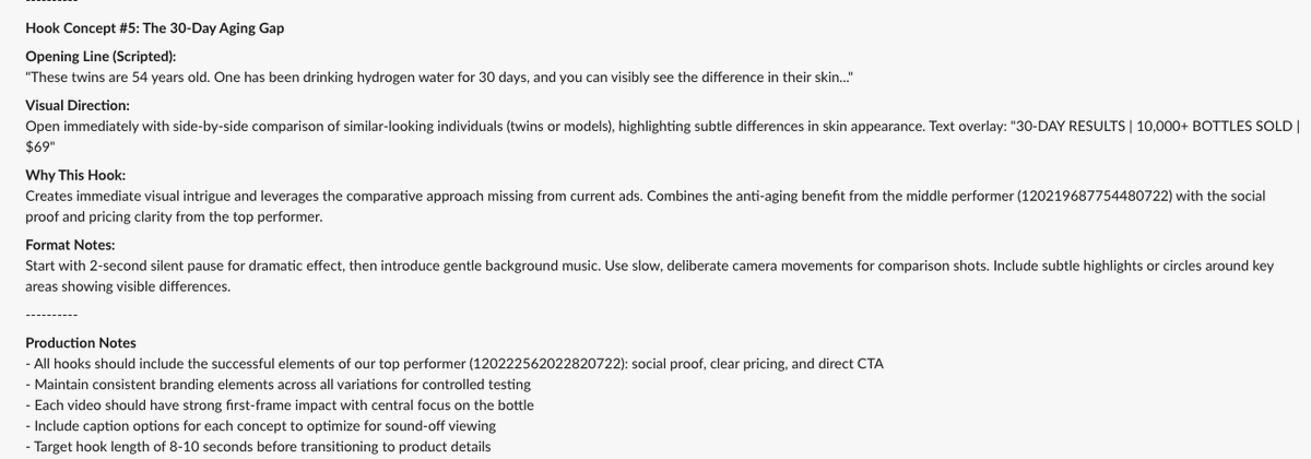 VibeMarketer_'s tweet photo. just got onboarded to @triplewhale's new AI platform

in 10 minutes, I built an agent that:

→ pulls my top 3 video ads from the past 7 days
→ analyzes hook patterns + key insights
→ gives actionable recs for what to test next
→ builds a fresh creative brief based on the performance data + analysis 
→ sends it all to Slack, auto-runs every 3 days

game changer