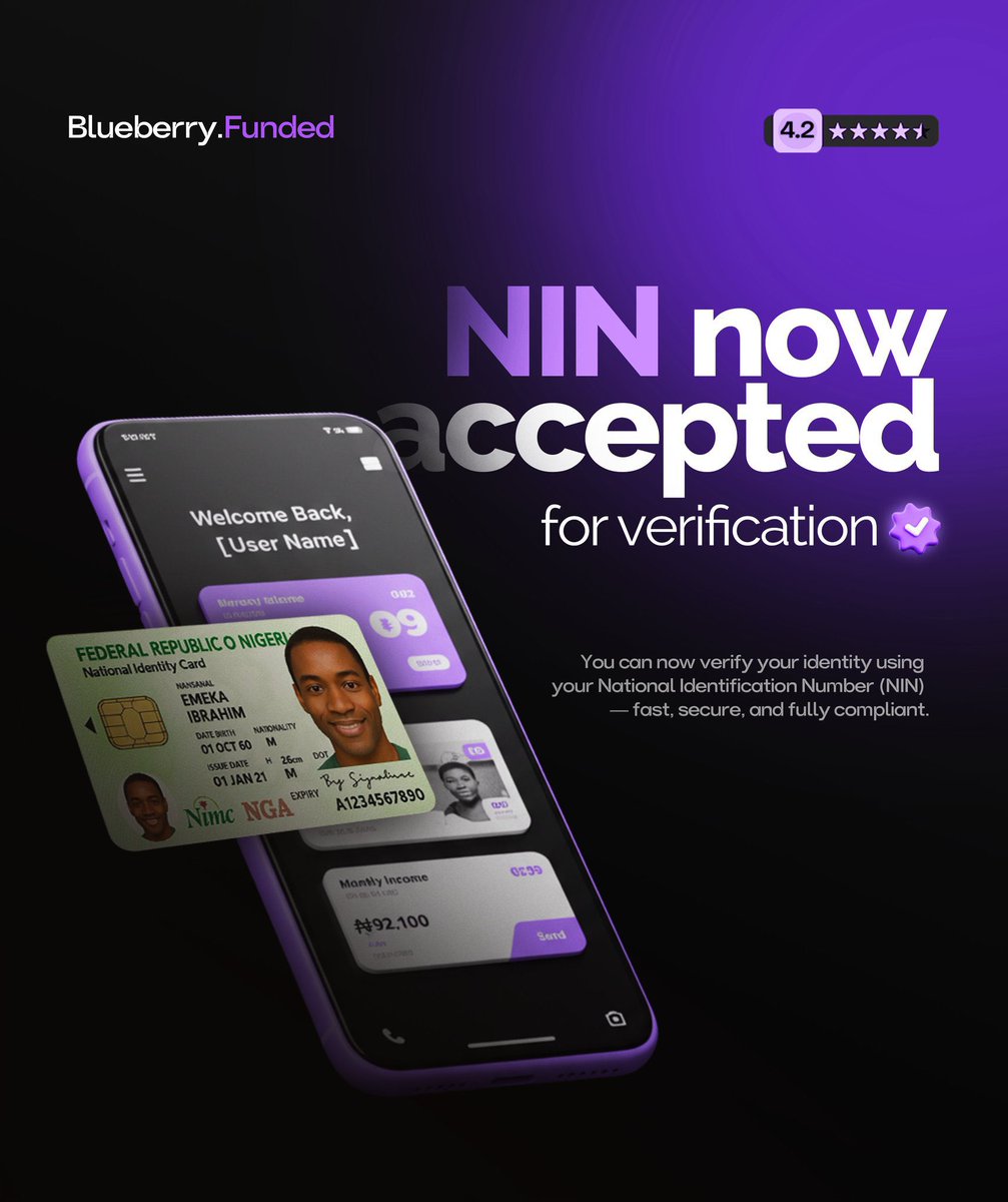 Dear Nigerians 🇳🇬 and other countries unable to do KYC verification with us

NIN and other means of identification is now accepted.

Blueberry Funded day for you 💯