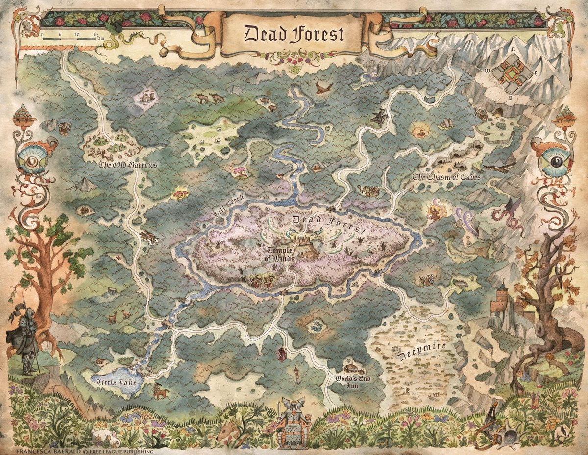 Second piece I made for Path of Glory adventure campaign of #Dragonbane #RPG 🐉 (#FreeLeague Publishing) 
'Dead Forest' - Watercolour and Ink on paper
---
#DrakarOchDemoner #cartography #worldmap #fantasymap #mapart #worldbuilding #rpgmap #rpgart #gameart #gamedev #dragon