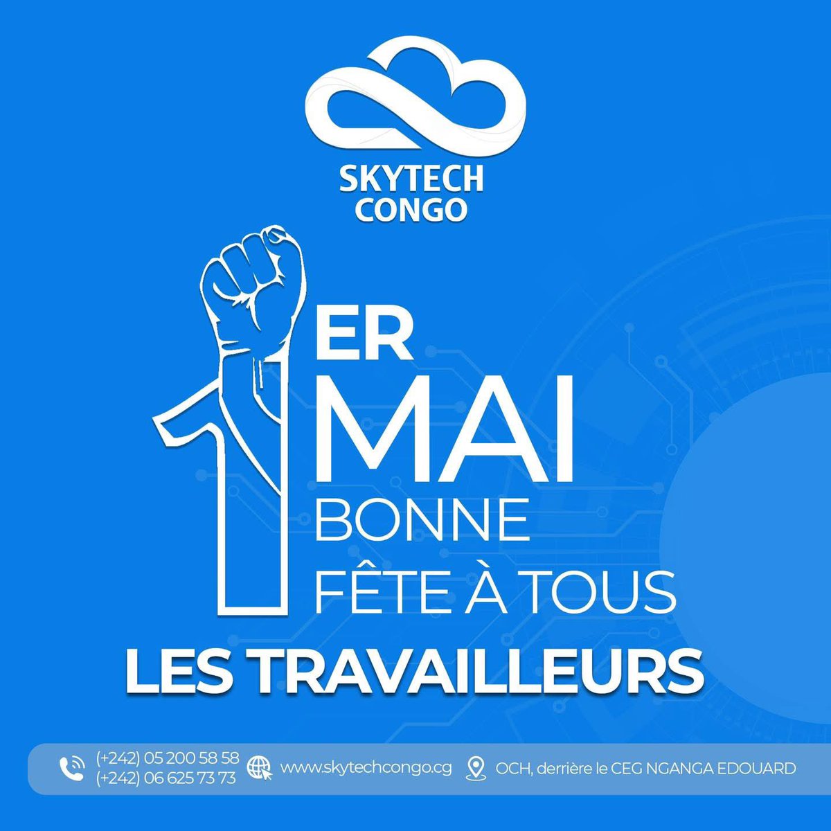 En cette fête du travail, <a href="/SkytechCongo/">SKYTECH CONGO</a> remercie chaleureusement ses collaborateurs et clients. 

Votre engagement est notre force. Continuons à bâtir ensemble un avenir ambitieux. 

Bonne fête à tous les travailleurs !