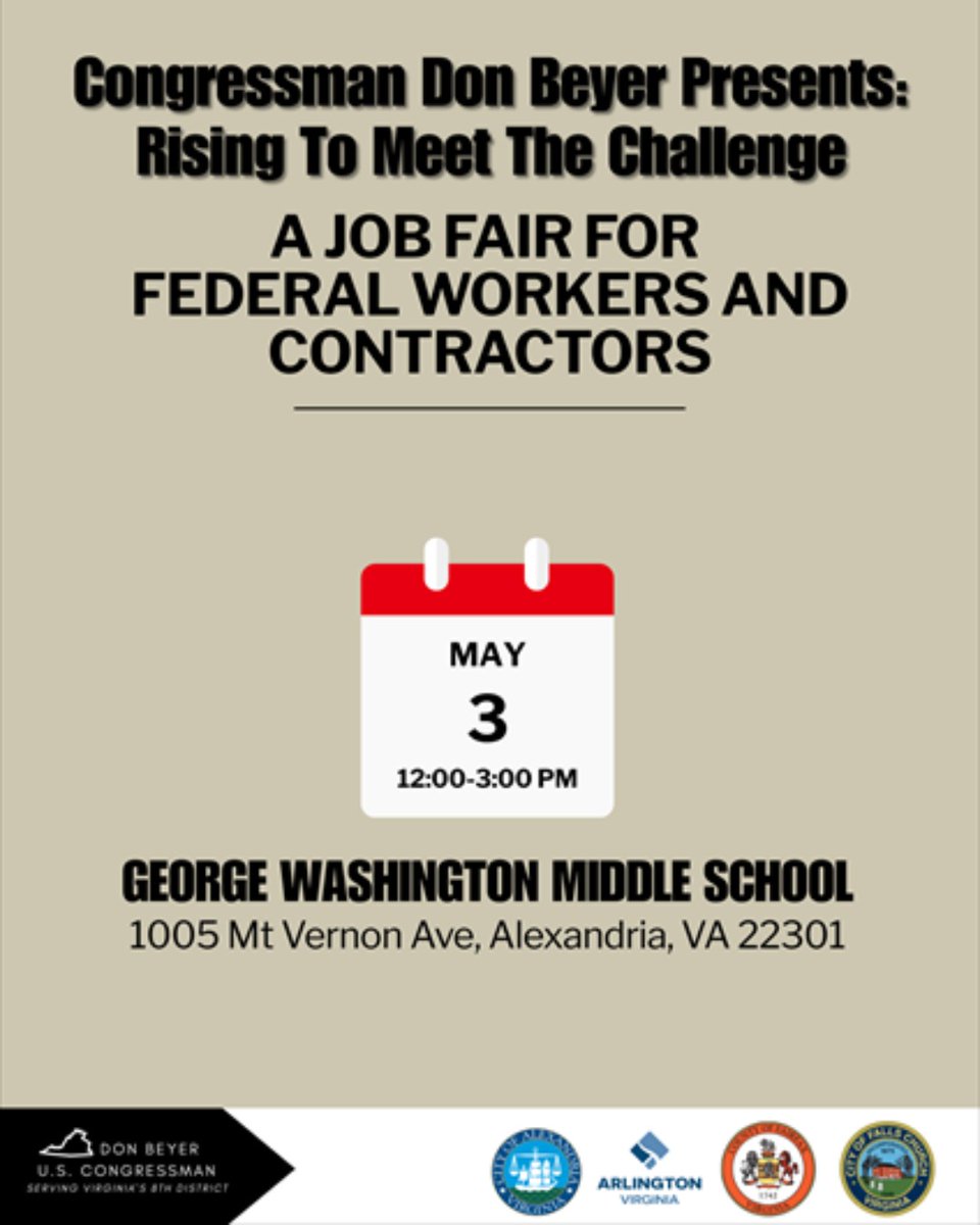 Get ready for the Job Fair for Federal Workers and Contractors happening this Saturday, May 3, at George Washington Middle School. Get a complementary headshot and meet and network with recruiters from 50 hiring companies.

Learn more at workinffxnova.com/event/resource…