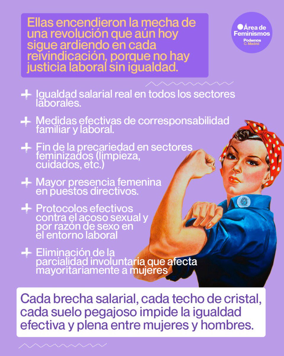 PFeminismosMad's tweet photo. 🟣 Seguimos en pie, reclamando no solo mejores condiciones laborales, sino un mundo donde el trabajo de las mujeres sea reconocido, valorado y dignificado. https://t.co/bEZObNAXIq