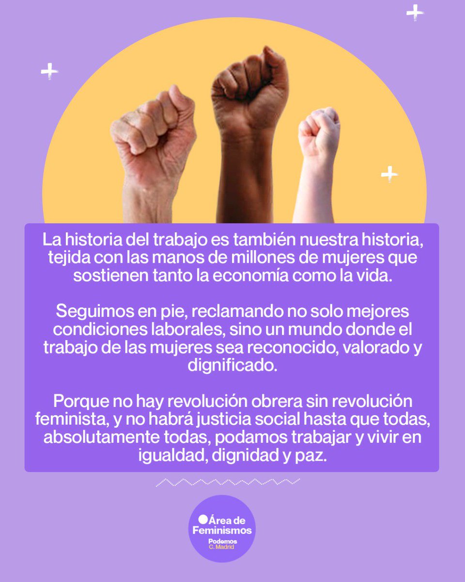 PFeminismosMad's tweet photo. 🟣 Seguimos en pie, reclamando no solo mejores condiciones laborales, sino un mundo donde el trabajo de las mujeres sea reconocido, valorado y dignificado. https://t.co/bEZObNAXIq