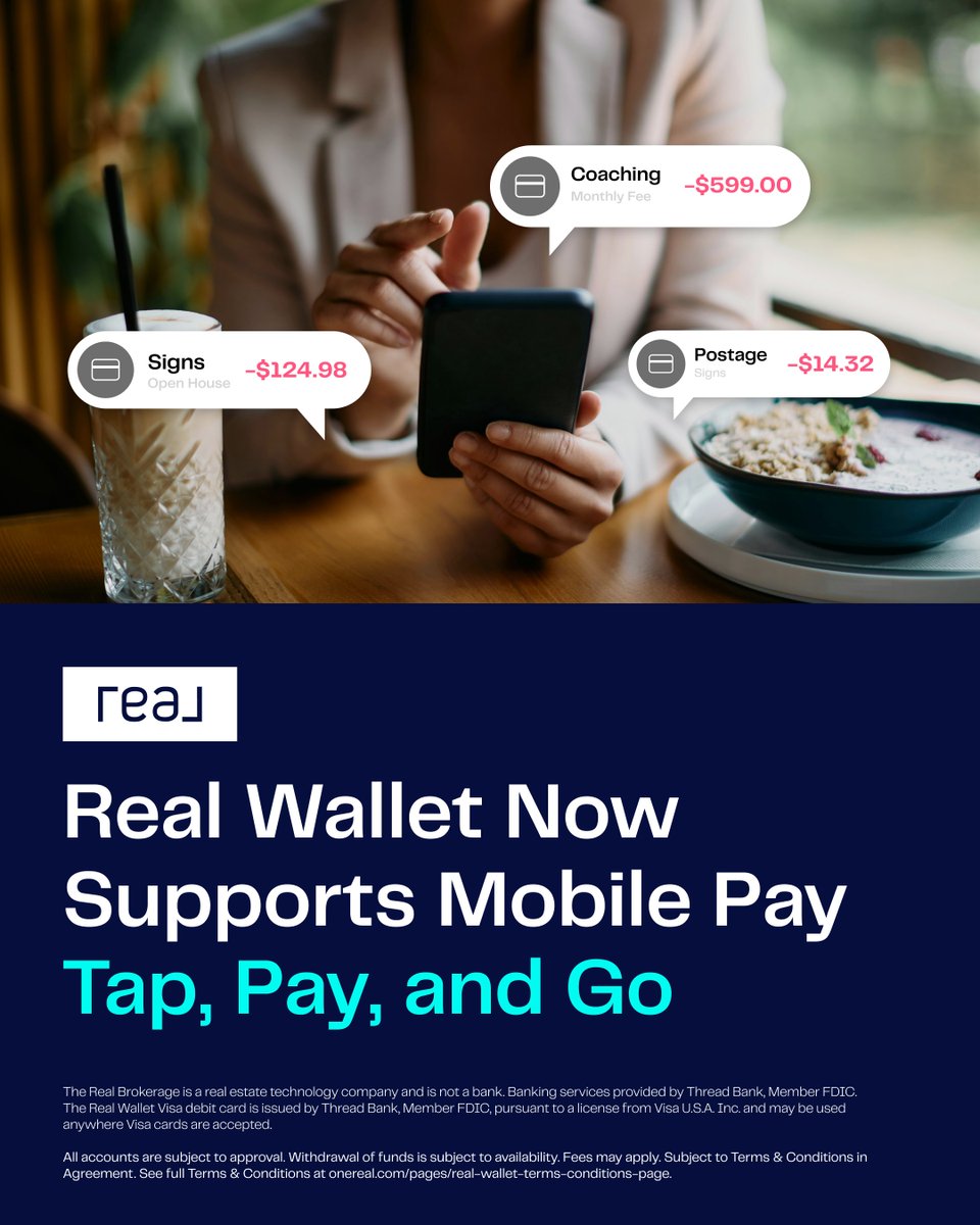 🚀 Pay Like a Pro – Real Wallet Now Supports Mobile Pay!

Always on the move? Now your payments can keep up! 📱💳 U.S. agents with a Real Wallet business checking account can tap, pay, and go with Apple Pay, Google Pay, and Samsung Pay—fast and secure.

Set up mobile pay today