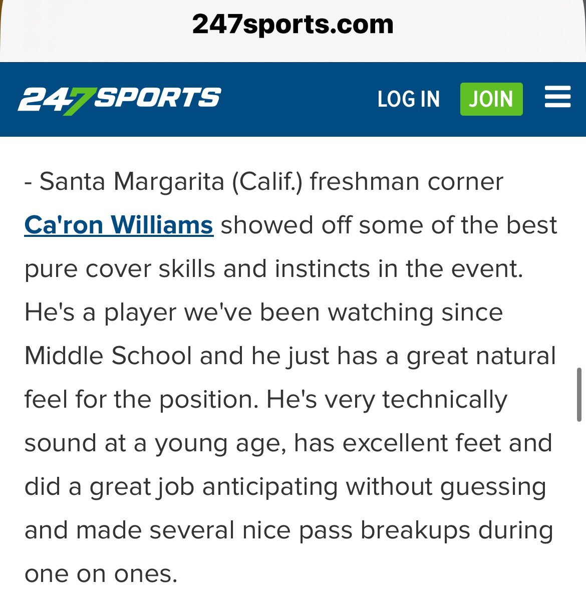 Ca’ron “Prime” Williams (@caron21williams) on Twitter photo Honored to be mentioned as one of the top performers at the <a href="/NPShowcases/">National Preps Showcases</a> camp. Appreciate the write up <a href="/GregBiggins/">Greg Biggins</a> #AGTG Honored to be mentioned as one of the top performers at the <a href="/NPShowcases/">National Preps Showcases</a> camp. Appreciate the write up <a href="/GregBiggins/">Greg Biggins</a> #AGTG