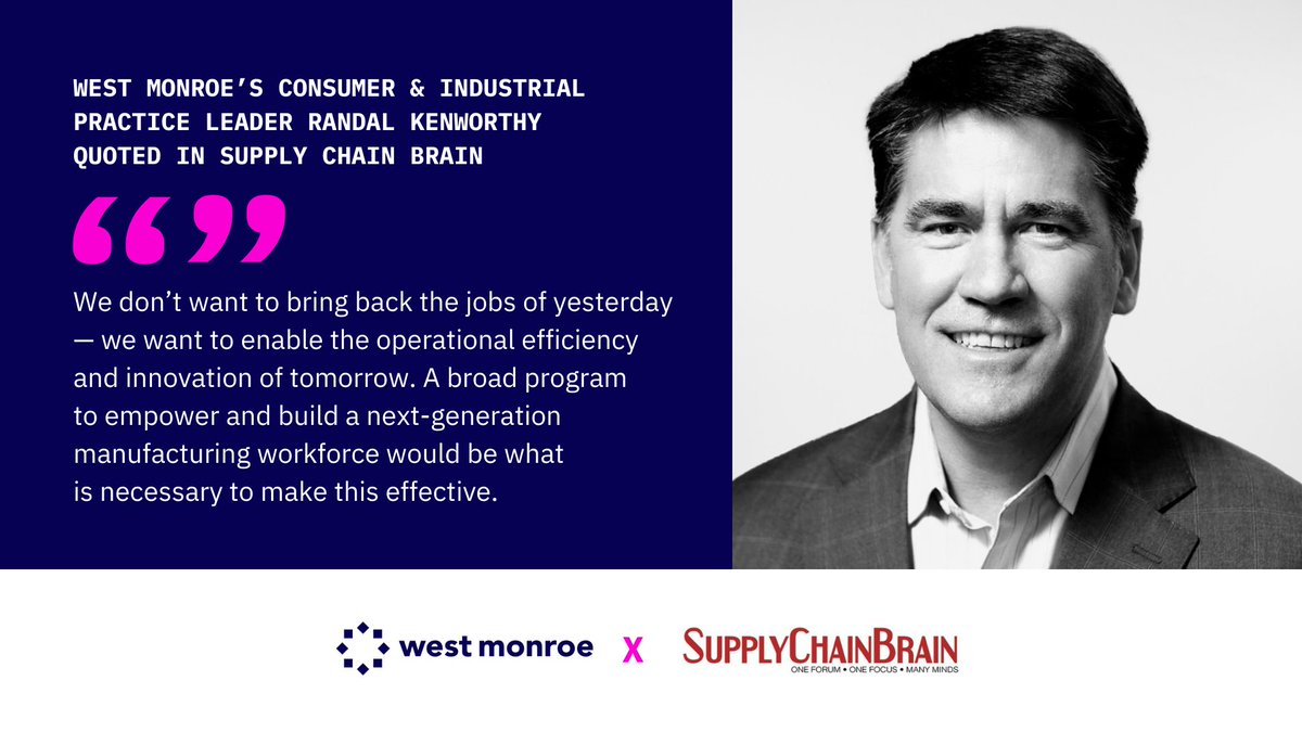 West Monroe (@westmonroe) on Twitter photo Randal Kenworthy explains that reviving manufacturing hinges on building a modern, skilled workforce through greater investment in education and training. To stay competitive, we need to skate to where the puck is going—not where it’s been.
<a href="/SCBrain/">SupplyChainBrain</a> ➡️ westmonroe.digital/3GyirtE Randal Kenworthy explains that reviving manufacturing hinges on building a modern, skilled workforce through greater investment in education and training. To stay competitive, we need to skate to where the puck is going—not where it’s been.
<a href="/SCBrain/">SupplyChainBrain</a> ➡️ westmonroe.digital/3GyirtE