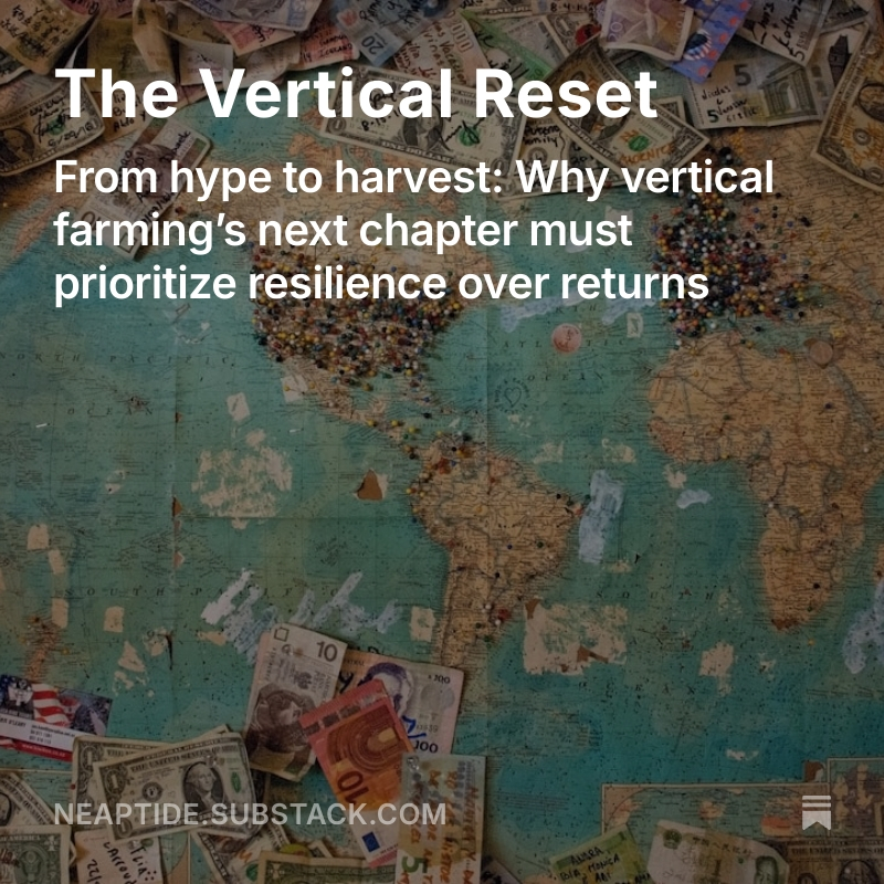 As the vertical farming industry faces renewed scrutiny, it’s essential to reflect—not just on where things went wrong—but on where real solutions are emerging.

#Agriculture #agriculturegrowth #resilientinfrastructure 

open.substack.com/pub/neaptide/p…
