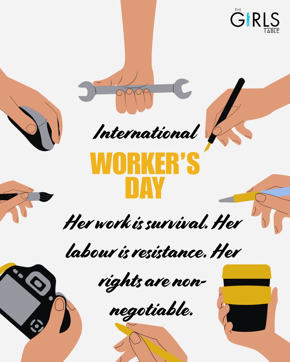 This Workers’ Day, we honour young women whose invisible labour keeps families, communities, and economies alive. 
#HerVoice
#WorkersDay 
#MayDay2025 
#LabourRightsAreHumanRights 
#GirlsDeserveBetter