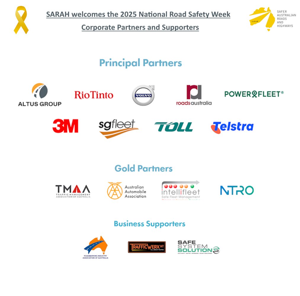 #NRSW 2025 countdown has begun! With just 10 days to National #RoadSafety Week SARAH wishes to acknowledge our Corporate Partners &amp; Supporters. They lead the #DriveSoOthersSurvive call because Everyone has a right to #GetHomeSafe, Every Day, No Exceptions! #NRSW #DriveSOS #UNGRSW