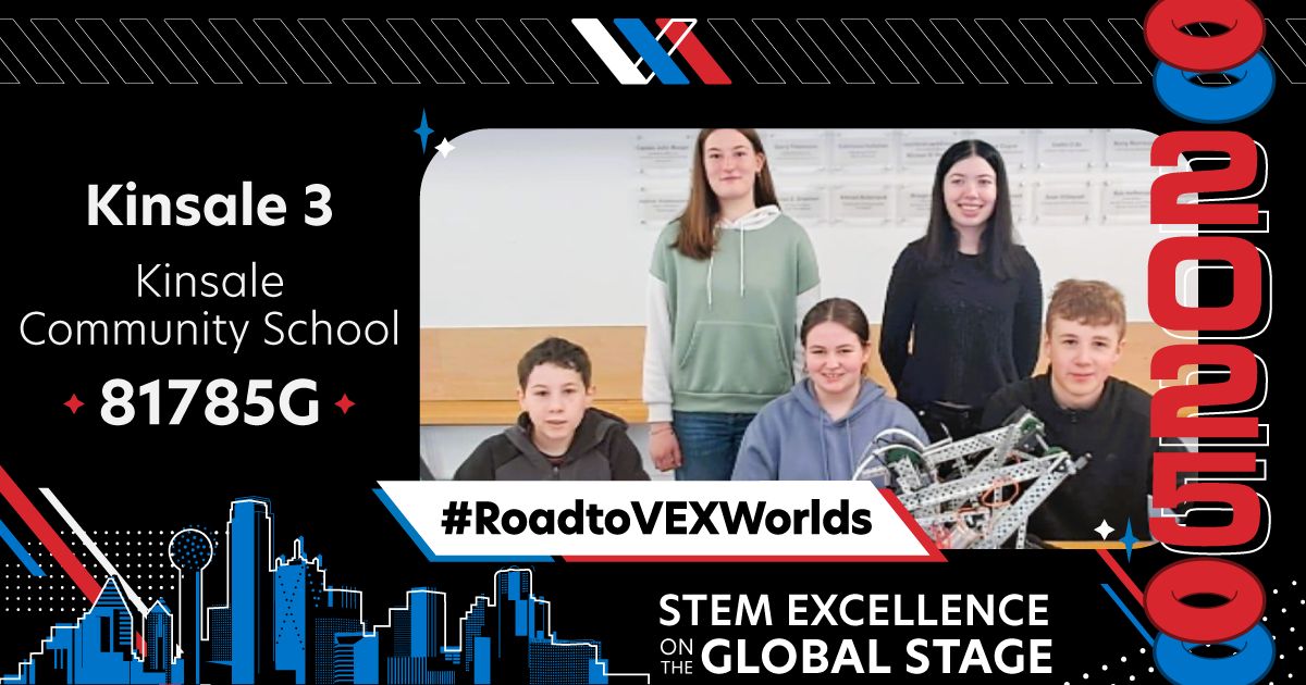 VEX Robotics Ireland (@vexroboticsie) on Twitter photo For todays #RoadtoVEXWorlds we're turning our attention to V5RC team 81785G — Kinsale 3! 🙌
This High School team, from <a href="/KinsaleComSch/">Kinsale Community School</a> in Co. Cork, brought the heat to the #VEXIrelandNationals, securing the excellence award alongside being crowned Tournament Champions! 👑👑 ✨ For todays #RoadtoVEXWorlds we're turning our attention to V5RC team 81785G — Kinsale 3! 🙌
This High School team, from <a href="/KinsaleComSch/">Kinsale Community School</a> in Co. Cork, brought the heat to the #VEXIrelandNationals, securing the excellence award alongside being crowned Tournament Champions! 👑👑 ✨