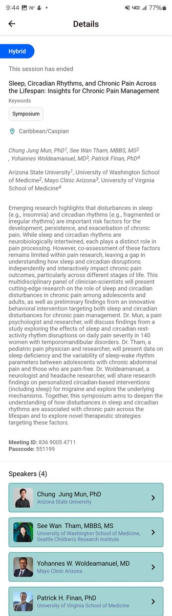 Rewiring migraines with circadian precision!  Our #USASP2025 symposium packed the room, unveiling personalized, adaptive trials to harness light, exercise, meals &amp; temp for entrainment. Sleep’s not solo—zeitgebers unite! #Migraine #Circadian <a href="/US_ASP/">US Association for the Study of Pain</a>