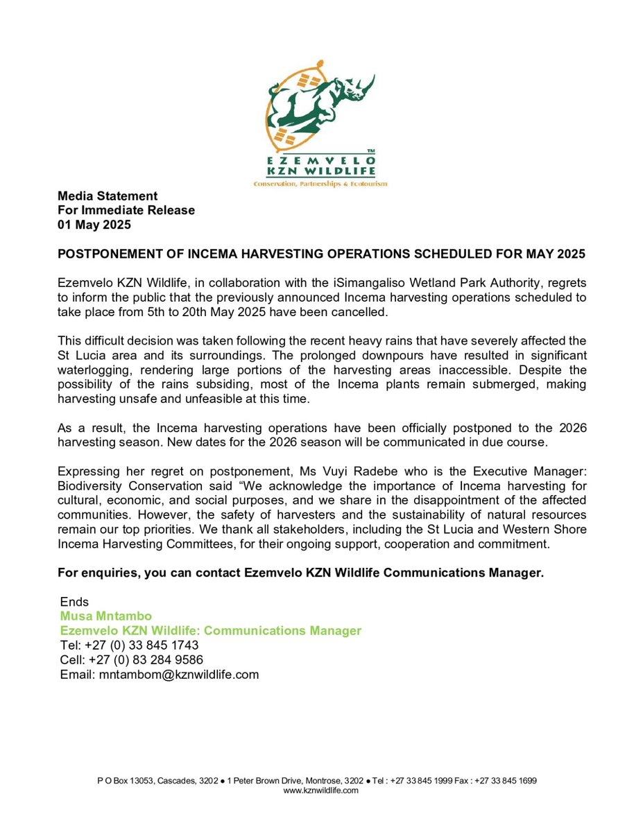 Media Statement 
01 May 2025