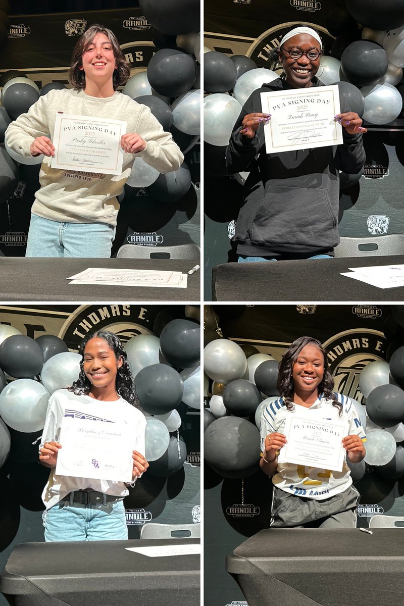trhspva's tweet image. Congrats to our PVA signees this year! We are so proud of your commitment to the arts and can’t wait to see what you accomplish next!
@RandleRoyals @RandleHS
🐾Presley (Film, Tx State)
❤️🩶Zariah (Music, Berklee)
🪓Gloria (Dance Team, SFASU)
💙💛Miracle (Film, Oral Roberts)