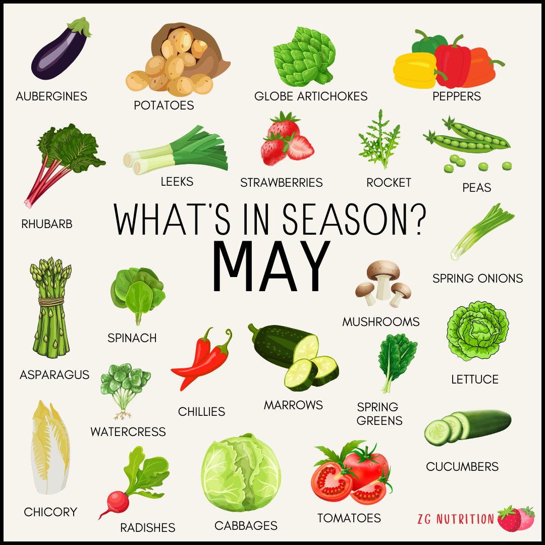 🥒 What's in Season in the UK in May?

🌞 It's very hot right now which means this is great ripening weather for seasonal produce

🍅 Such delicious produce appearing now as we come into peak growing season

🌱 Which are your favourites? Let me know in the comments. #seasonalveg