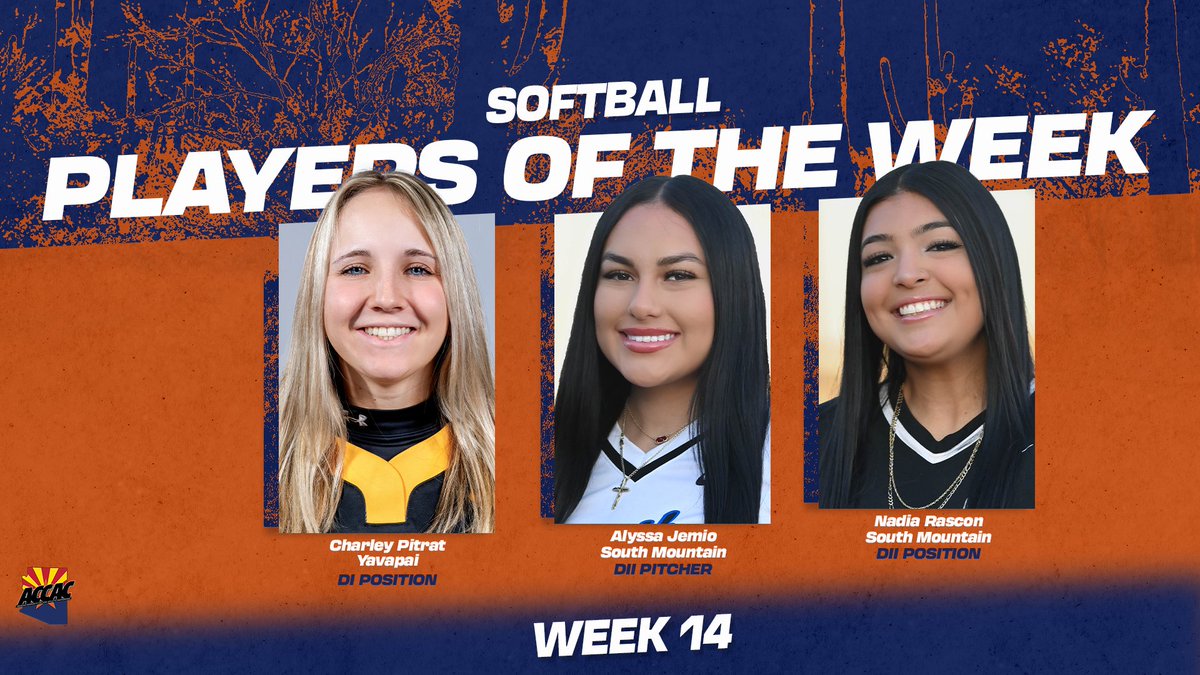 ACCAC Softball Players of the Week - Week 14

➡️Pitrat drvies in 8
➡️Jemio Ks 10
➡️Rascon bats .643