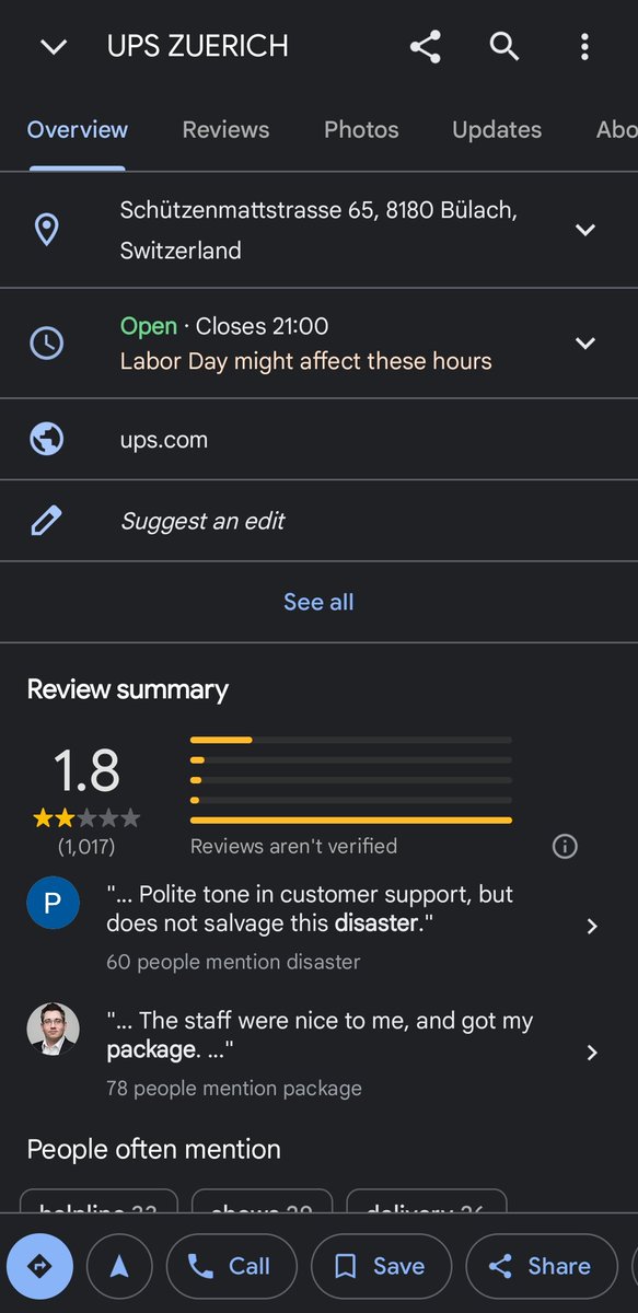nikhilpbhide's tweet photo. @UPS To have context about @UPS delivery services here in Switzerland, it's enough to look at their reviews on Google maps! https://t.co/YCVp1NRfok