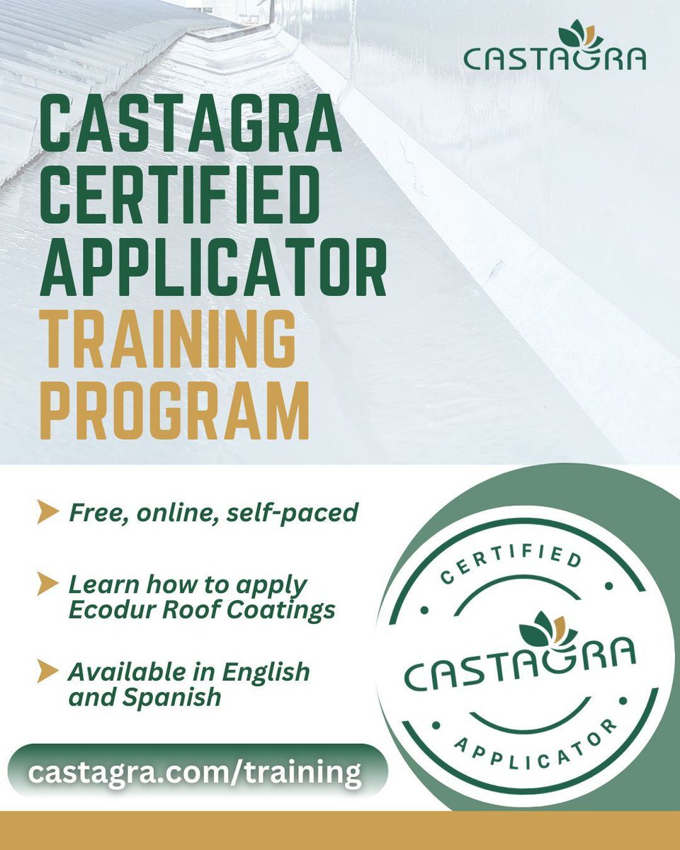 Is it time to upgrade your commercial roof coating? Register for Castagra’s free online training program to learn how to apply Ecodur Roof Coatings — VOC-free and trusted in #commercialroofing.

castagra.com/training 

Now available in English and Spanish!

#roofing #roofers
