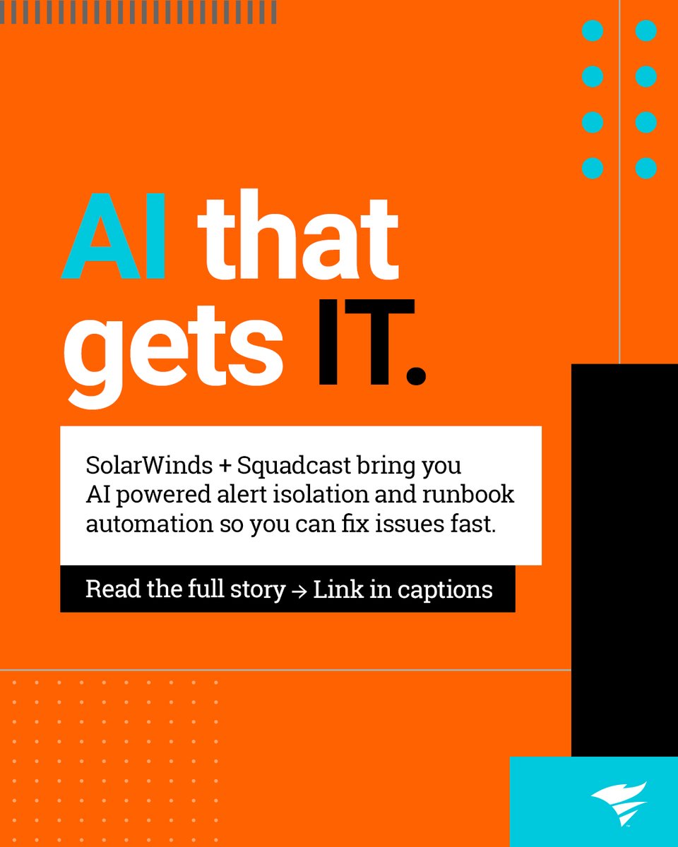 solarwinds's tweet image. Your observability tools should work smarter—not just harder. We gave our platform a brain boost, so your team can skip the log-diving and get straight to solving. Read more here from @NetworkWorld by @DDubie: networkworld.pulse.ly/avhxcu5hk5
#AIOps #ITOps #Observability #SolarWinds