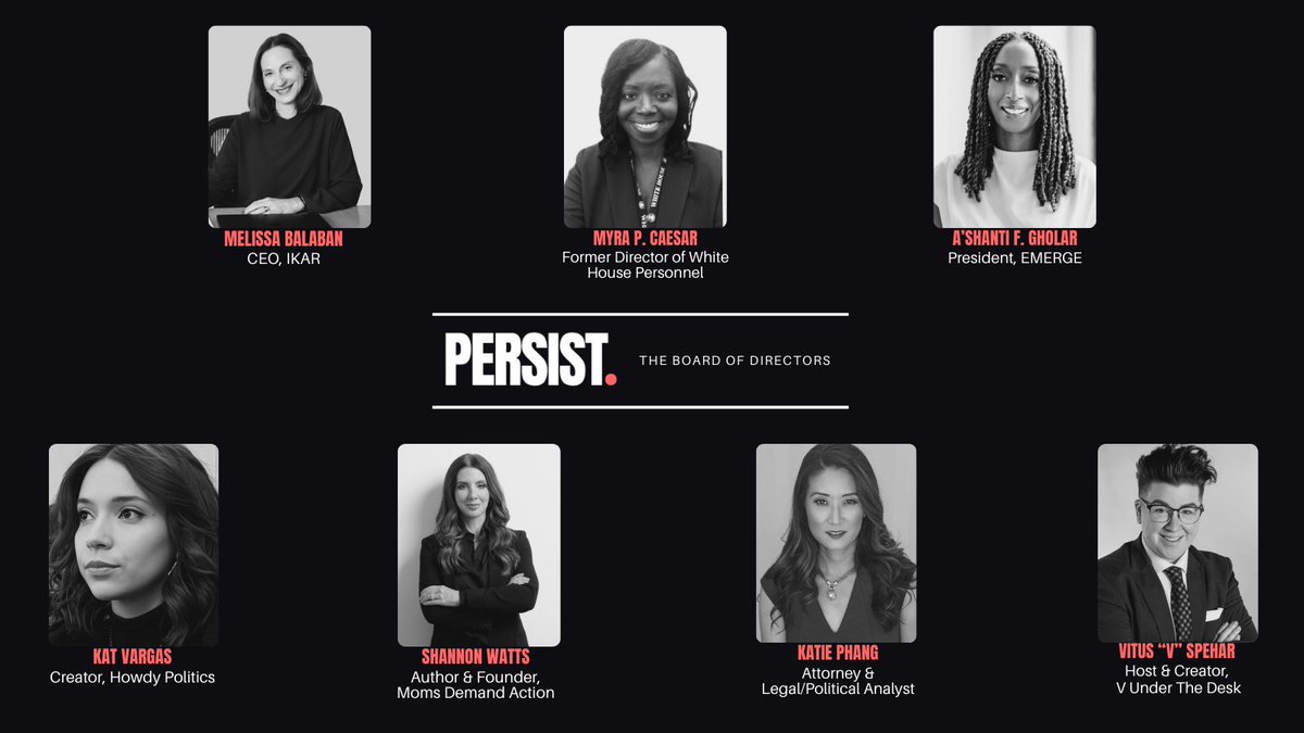 PersistNetwork's tweet image. Meet the new power table.
We’re proud to announce the PERSIST. Board of Directors — the leaders, influencers, and disruptors helping us build a political home for women and allies nationwide.
#WePersist #NewPowerTable