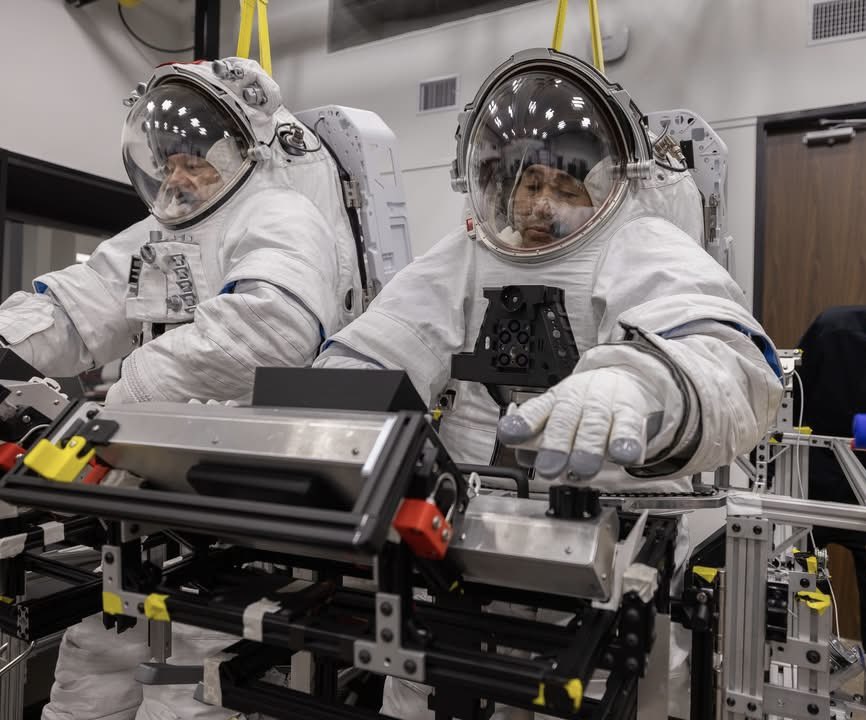 Astro_Wakata's tweet image. It is always a great pleasure to work alongside the talented and motivated teams of Axiom Station and AxEMU spacesuit. In the past few weeks, I enjoyed participating in the development testing of our new spacesuit and tools in #Houston with the #AxEMU suit team. Operating a…