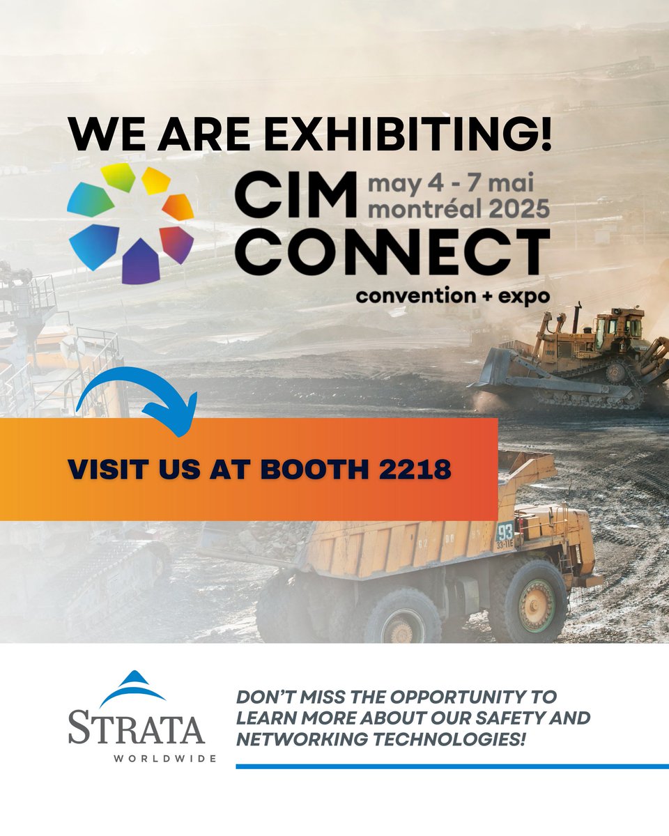 Strata Worldwide will be exhibiting at CIM Connect, May 4–7 in Montreal, Canada.
Visit us at Booth #2218 to learn more about our industry-leading safety, networking, and geotechnical technologies.
We look forward to connecting with you.
#StrataWorldwide #CIMConnect2025