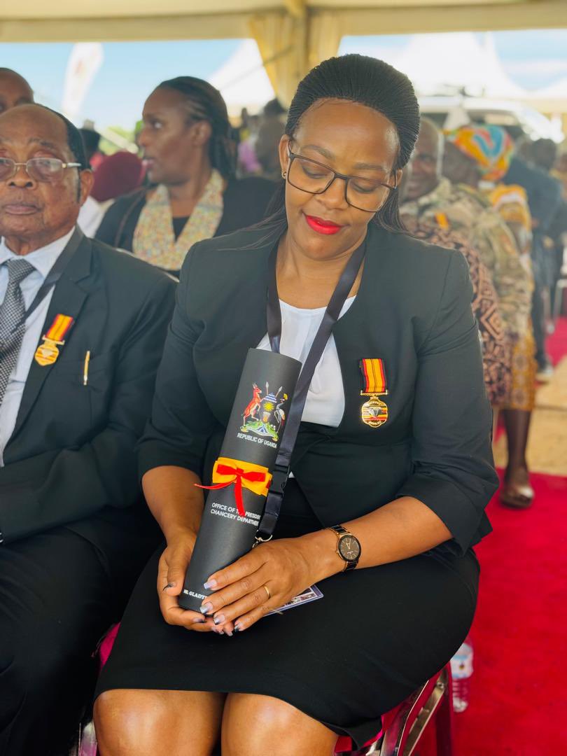 My beloved daughter  of Robert kayanja ministries kapeeka Orphanage The  chief magistrate of the uganda courts of ajudicature Galdes  Kamasanyu, Awarded a medal by President Museveni on labour day. Congratulations.