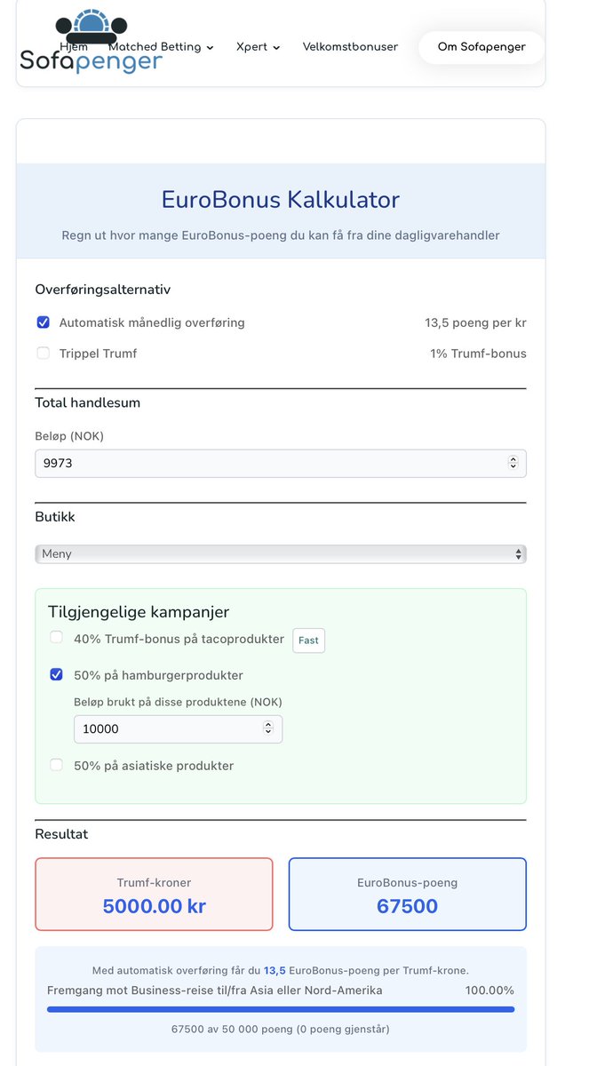 Snekret opp en liten kalkulator så man slipper å forklare sin dårligere halvdel hvorfor hamburger-innkjøp kun legges til spesifikke butikker og uker i året 🍔✈️
sofapenger.com/kalkulator-tru…