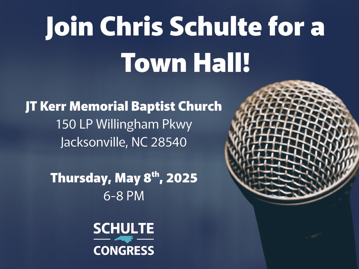 We’re one week out from our next Town Hall Meeting. 

Please join us at the JT Kerr Memorial Baptist Church in Jacksonville, NC to talk about the issues and hold Greg Murphy accountable.