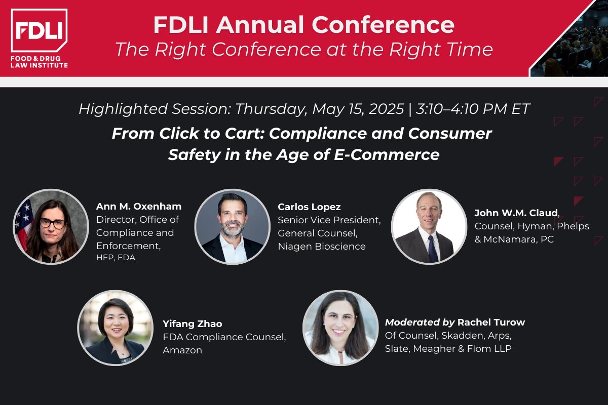Spotlight #FDLIAnnual25 session: Are your or your client’s products in America’s online shopping cart? Hear from our experts on how to ensure safety and regulatory compliance in the rapidly expanding online marketplace in light of evolving FDA regulations. fdli.org/annual25