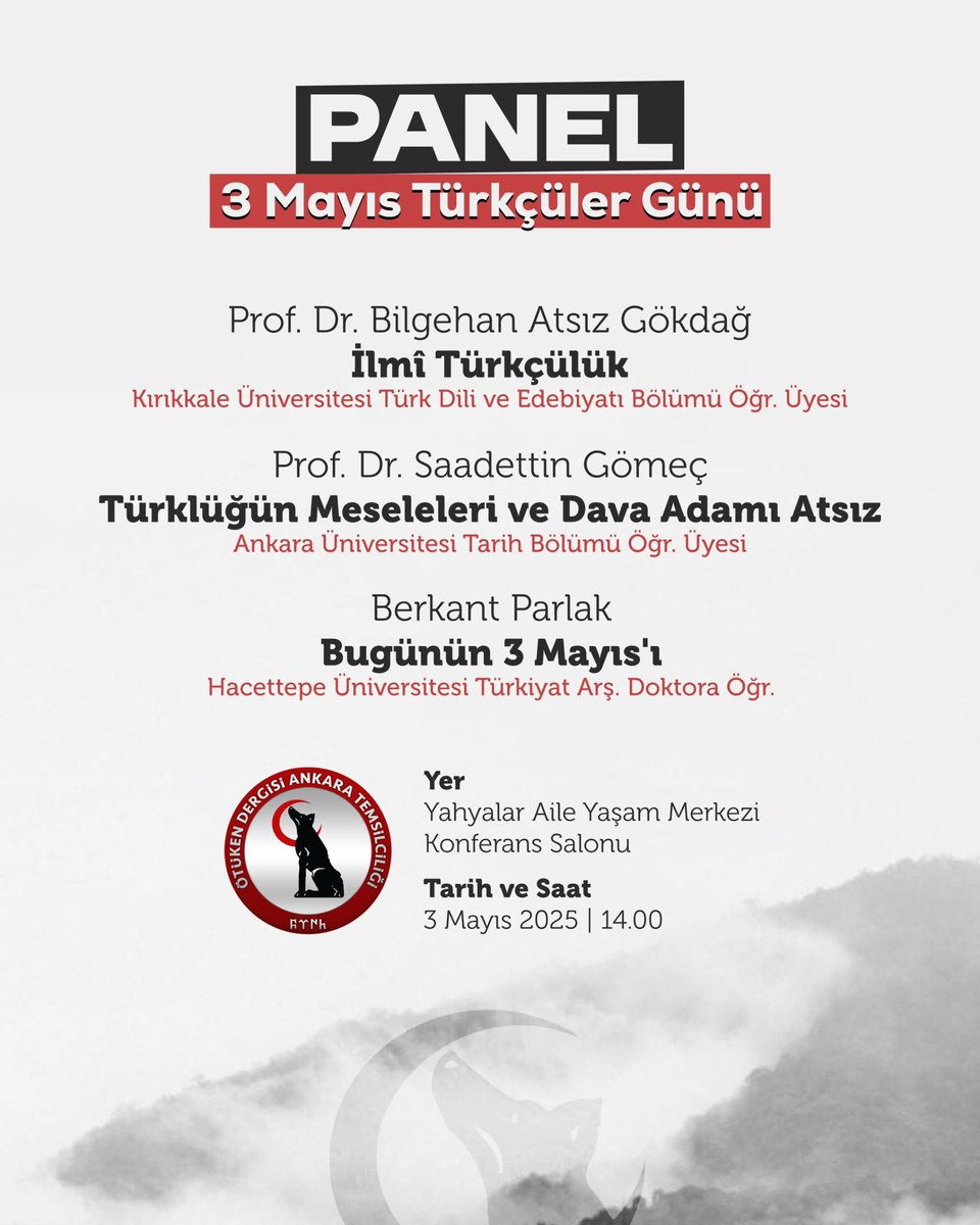 3 Mayıs ruhu ebediyen yaşasın!

Türklüğün fikir, mücadele ve tarih şuuru adına anlamlı bir günde; 3 Mayıs Türkçüler Günü’nde, Ötüken Dergisi Ankara Temsilciliğimiz tarafından düzenlenen yürüyüş ve panel programına katılıyoruz.

Yürüyüş:
Saat: 12.00
Başlangıç: Abdi İpekçi Parkı