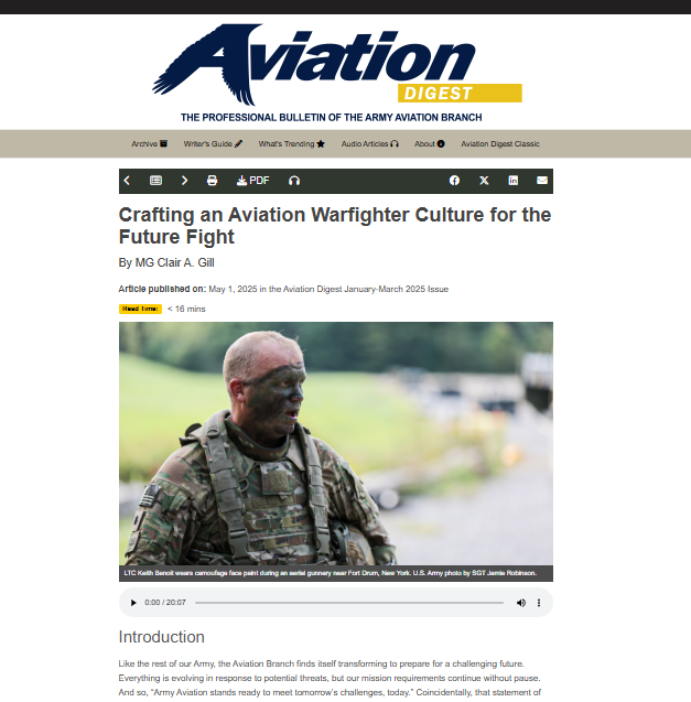 Read  “Crafting an Aviation Warfighting Culture for the Future Fight” at lineofdeparture.army.mil/Journals/Aviat…