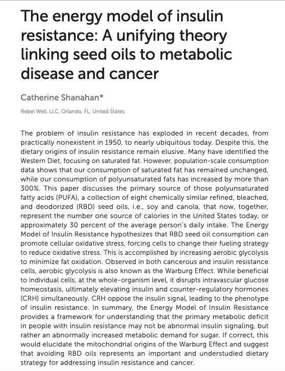 drcateshanahan's tweet image. It's published!
The energy model of insulin resistance: A unifying theory linking seed oils to metabolic disease and cancer
Here’s the link to the full text.
Let’s make this the most downloaded paper on their website!!
Here’s my summary:
The paper proposes that seed oils,…