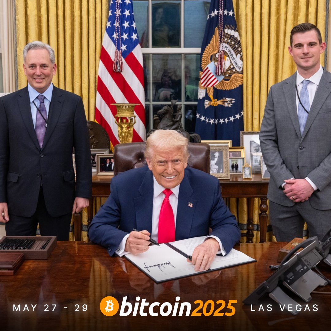 TheBitcoinConf's tweet image. 🇺🇸 BREAKING: President Trump’s hand-signed Executive Order to establish a Strategic Bitcoin Reserve will be displayed at the #Bitcoin 2025 Gallery! 

We're deeply grateful to Czar David Sacks for making this historic moment possible 🙌