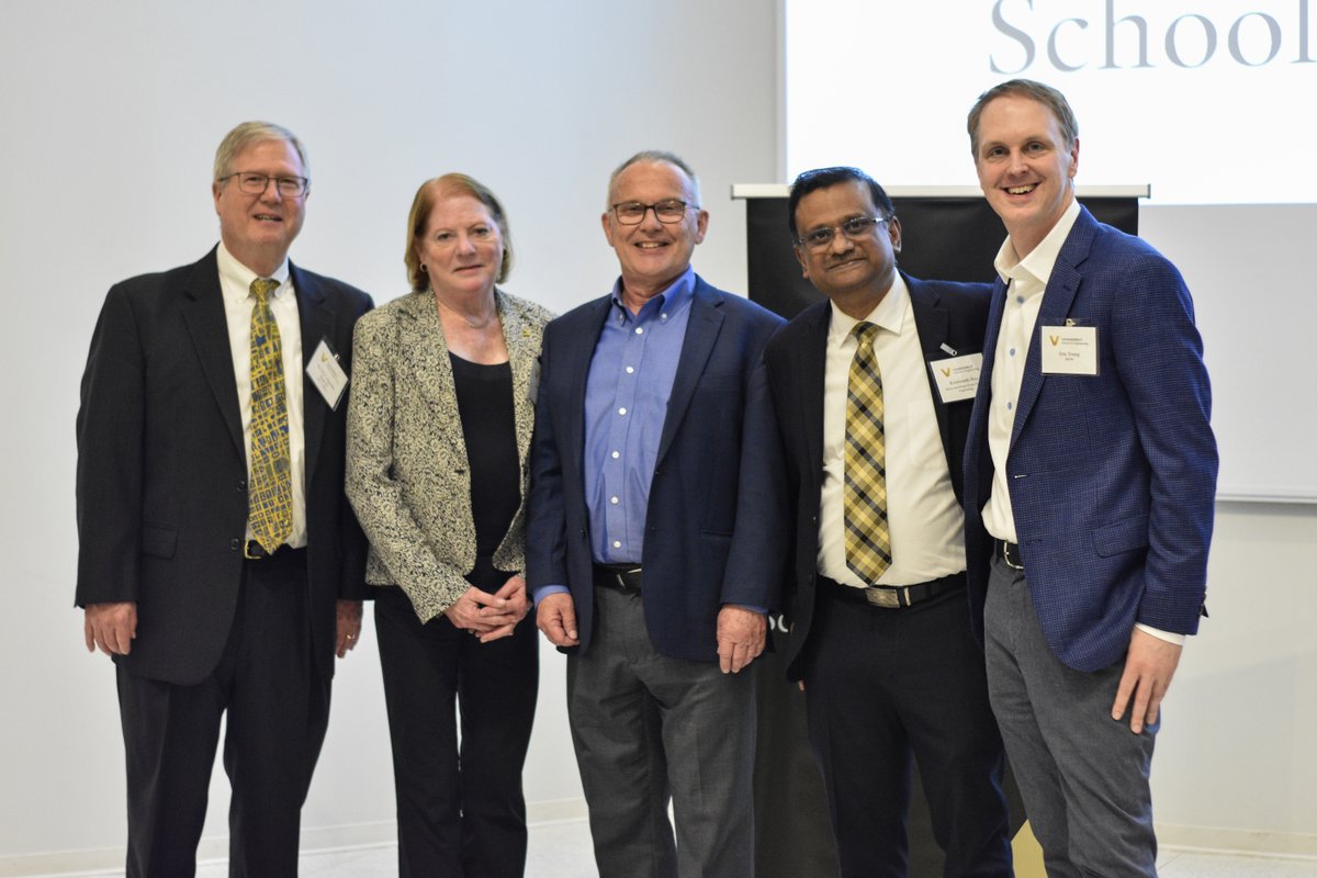 VUEngineering's tweet photo. #ICYMI Honoring the Vanderbilt Engineering community. Gus Hunt, Barbara Hunt, and Eric Young were inducted into the Academy of Distinguished Alumni. Former dean Philippe Fauchet was named a Distinguished Friend. Pictured with Dean Roy (@krishroylab). ⭐  https://t.co/qqlkCWbKRL https://t.co/zCUcy7Gwfa