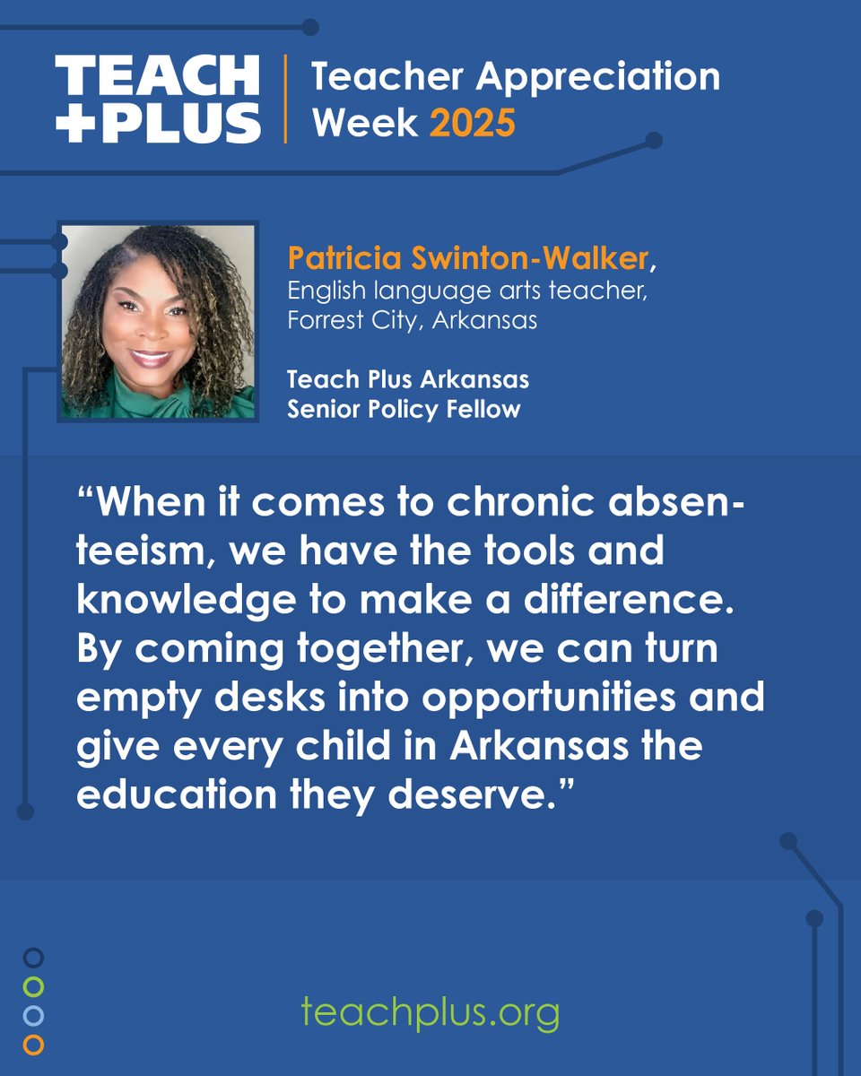 Teach Plus (@teachplus) on Twitter photo Happy #TeacherAppreciationWeek!
We’re grateful to all teacher leaders for inspiring their classrooms, innovating teaching and learning, and maximizing opportunities and outcomes for students.
Read more from Patricia here: arkansasonline.com/news/2025/apr/…
<a href="/teachplusar/">Teach Plus Arkansas</a> Happy #TeacherAppreciationWeek!
We’re grateful to all teacher leaders for inspiring their classrooms, innovating teaching and learning, and maximizing opportunities and outcomes for students.
Read more from Patricia here: arkansasonline.com/news/2025/apr/…
<a href="/teachplusar/">Teach Plus Arkansas</a>