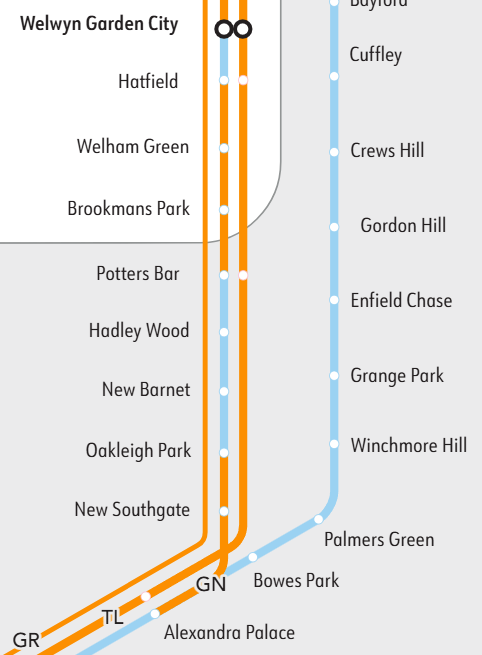 TLRailUK's tweet photo. ℹ️ This disruption affects services running on routes between Alexandra Palace and Welwyn Garden City.

🕓 If you are travelling now, it will take up to 20 minutes longer to arrive at your destination.

🗺 To keep up to date on what areas are affected, you can check our dynamic route map here:
https://t.co/Mdii8lmrMH