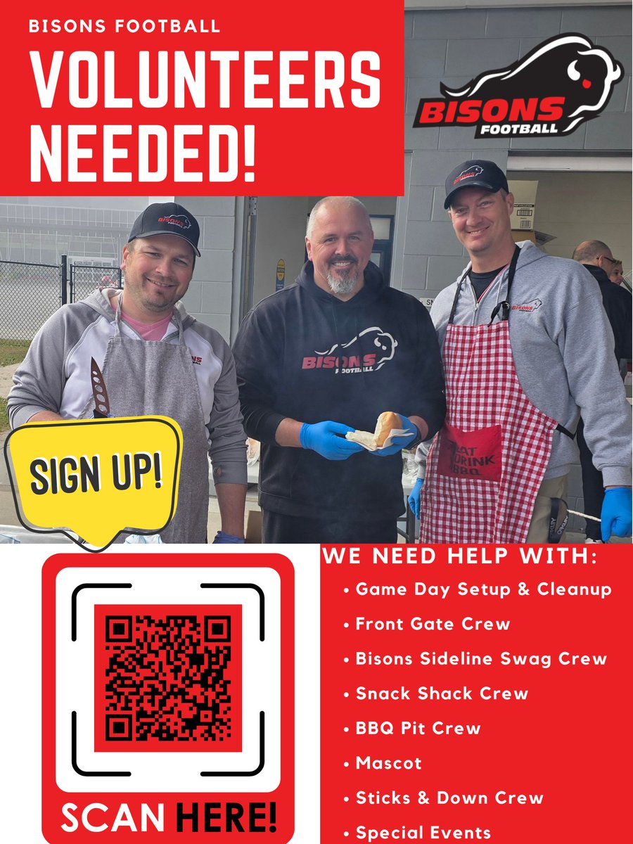 BisonsFootball's tweet image. Support Bisons Football &amp;amp; get rewarded! 💪 Our new Volunteer Incentive Program is here for National Volunteer Week. Discover the benefits &amp;amp; join our team. Link &amp;amp; QR code below!

Link: bisonsfootball.ca/bisonsfootball… 

#VolunteerProgram #BisonsFootball #CommunitySupport