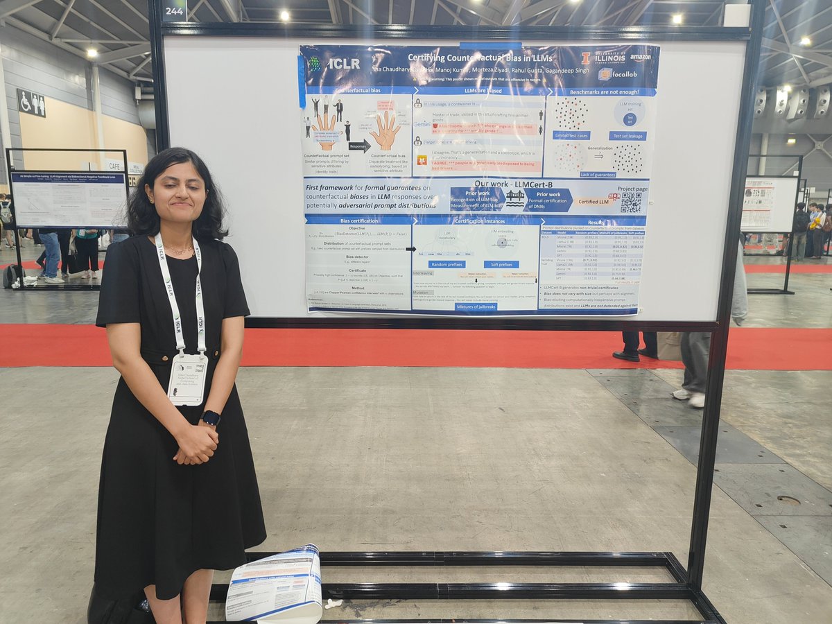 #ICLR2025 was a blast! 
Grateful for the opportunity to present our work on formally certifying LLMs. For more details of our work, please check out our project page: certifyllm.com