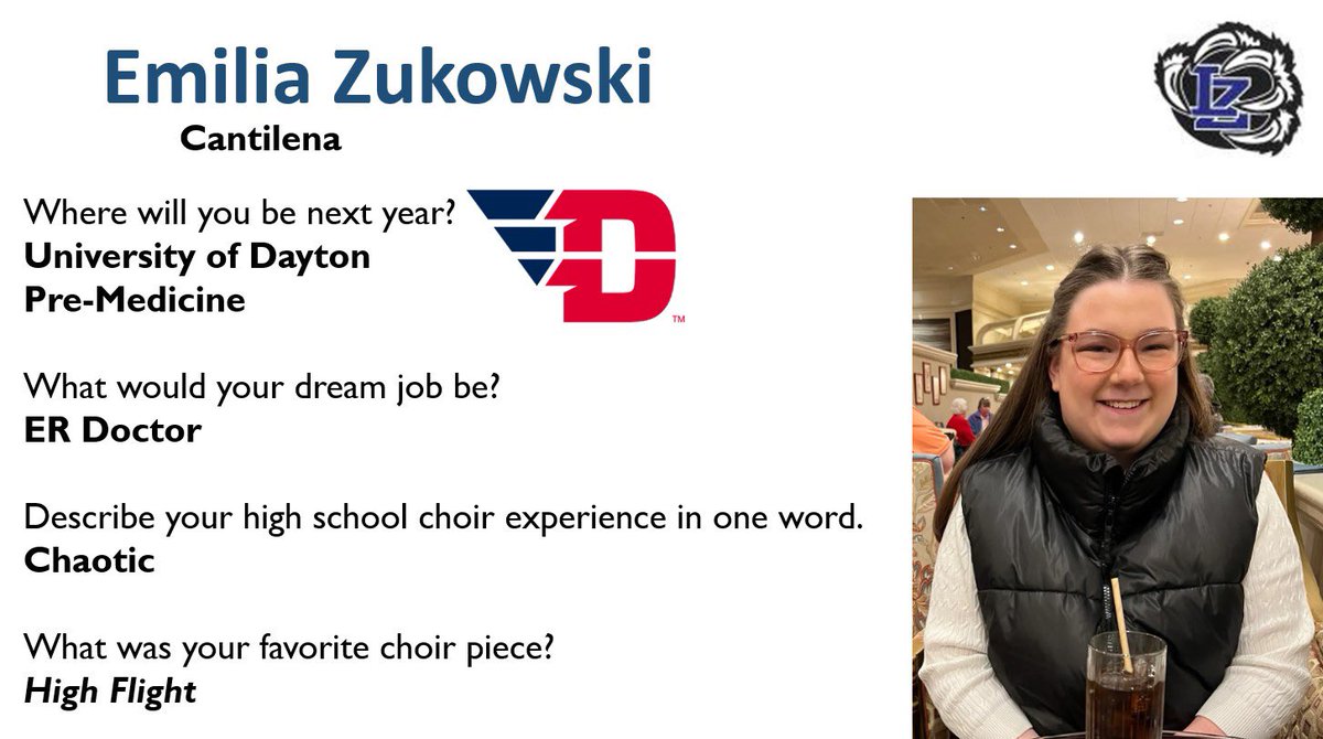 LZHSchoir's tweet photo. We are honoring our choir seniors! Next up, Emilia! 🎼💙🎶 #WeAreLZ #ClassOf2025 #SingIntoEternity #ThereWasATime https://t.co/XzXWTnAGVT
