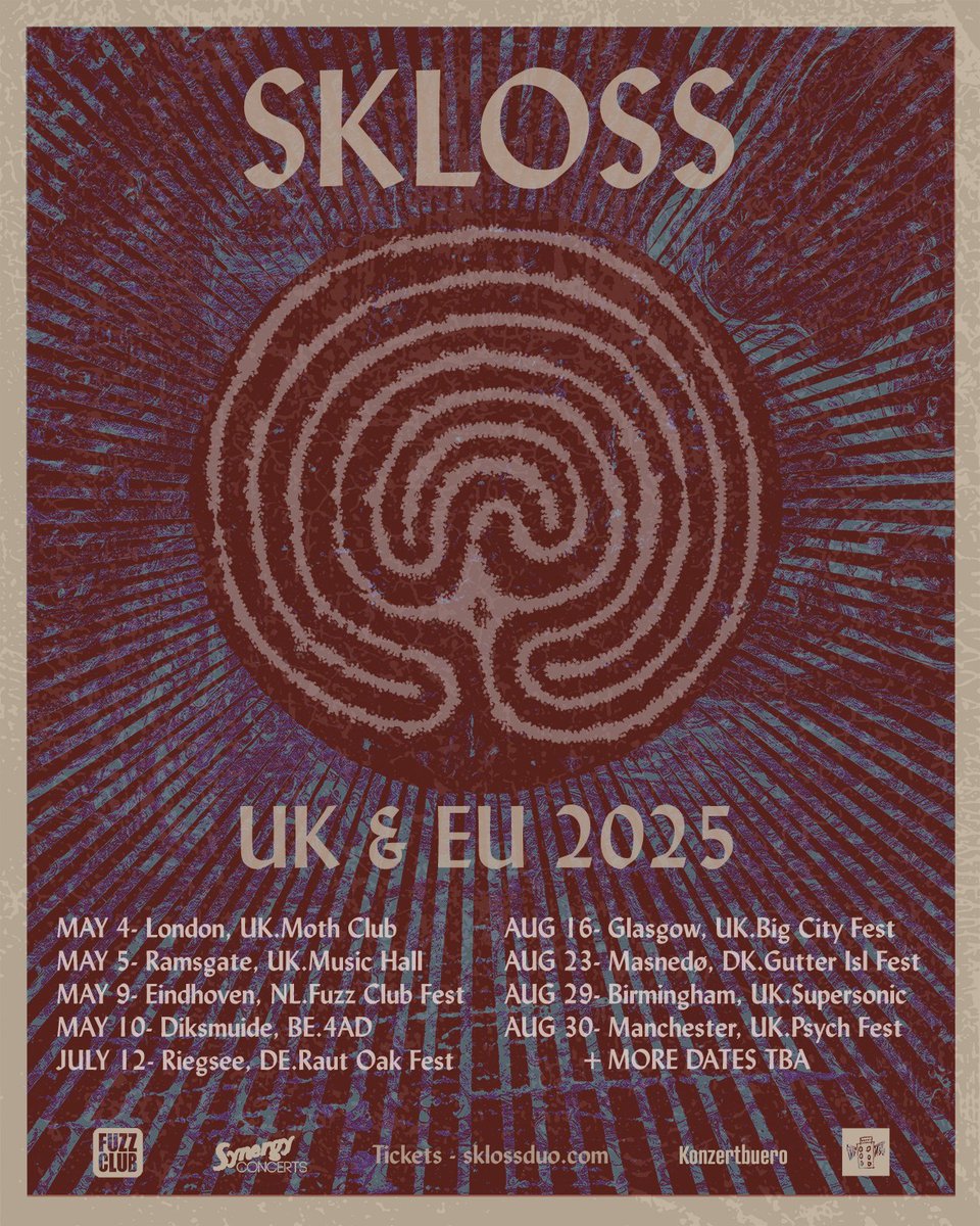 Howdy UK / EU Sklossers.
Hope to see y'all out there on the road!
Tickets- sklossduo.com/tour

See you soon London!
<a href="/FuzzClub/">Fuzz Club</a>
<a href="/synergyconcerts/">Synergy Concerts</a>
#Konzertbuero