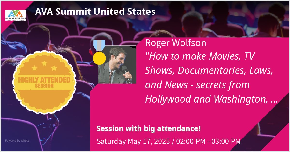 roger_wolfson's tweet photo. Please join me at the AVA Summit in Los Angeles in two weeks!  It is the largest animal rights event in the world, and I'd love to see you there!  Reach out to me if you'd like to attend my session, even if you can't make it to everything. https://t.co/9LrUMSdW9S