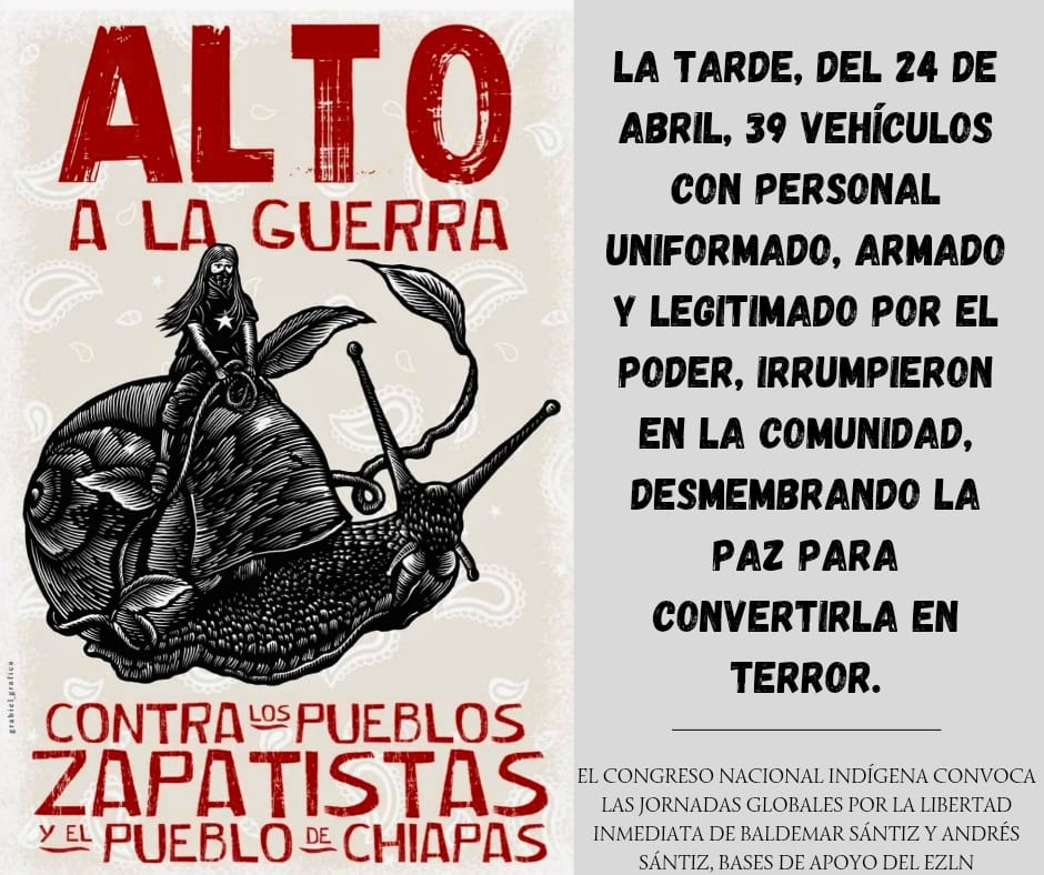 CNI_Mexico's tweet photo. Guardia Nacional, Ejército Mexicano, Fuerzas de Reacción Inmediata Pakal, policías estatales, agentes ministeriales, civiles armados: todos al servicio del despojo, del miedo, de los intereses que quieren borrar la autonomía desde su raíz.

 #LibertadInmediataZapatistas 
#EZLN https://t.co/VCUNbIZ3Ft