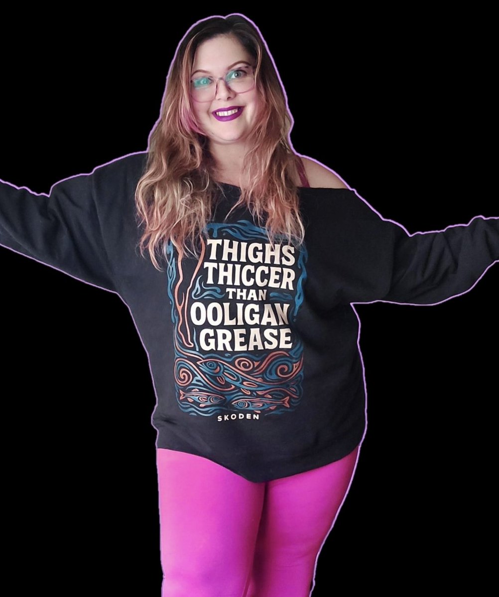 Kasaan_Trinkets's tweet image. Just dropped: “Thighs Thiccer Than Ooligan Grease.”

For the village queens. For the seafood legends. For the sacred thighs.

Limited sizes. Live now.

kasaantrinkets.com

#OoliganGrease #IndigenousOwned #NativeHumor #TwoSpiritEnergy